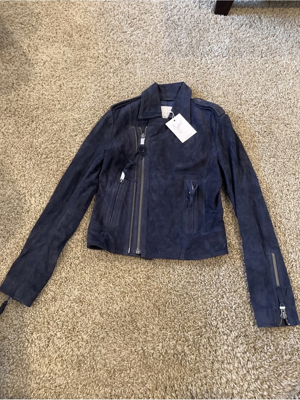 Joie Navy Suede Asymmetric Moto Jacket Sz XS NWT $455
